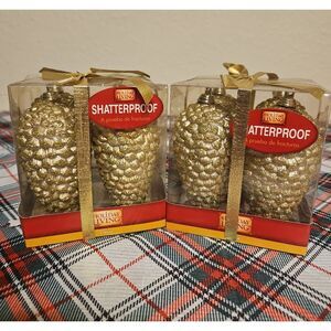 Holiday Living Gold Shatterproof Pinecone Ornaments